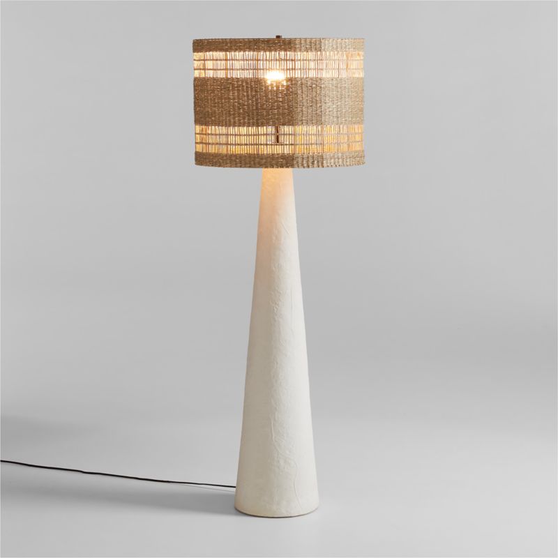 Santorini White Plaster Floor Lamp with Woven Shade