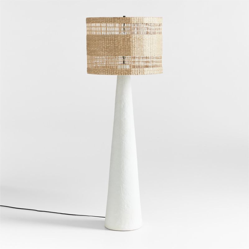 Santorini White Plaster Floor Lamp with Woven Shade