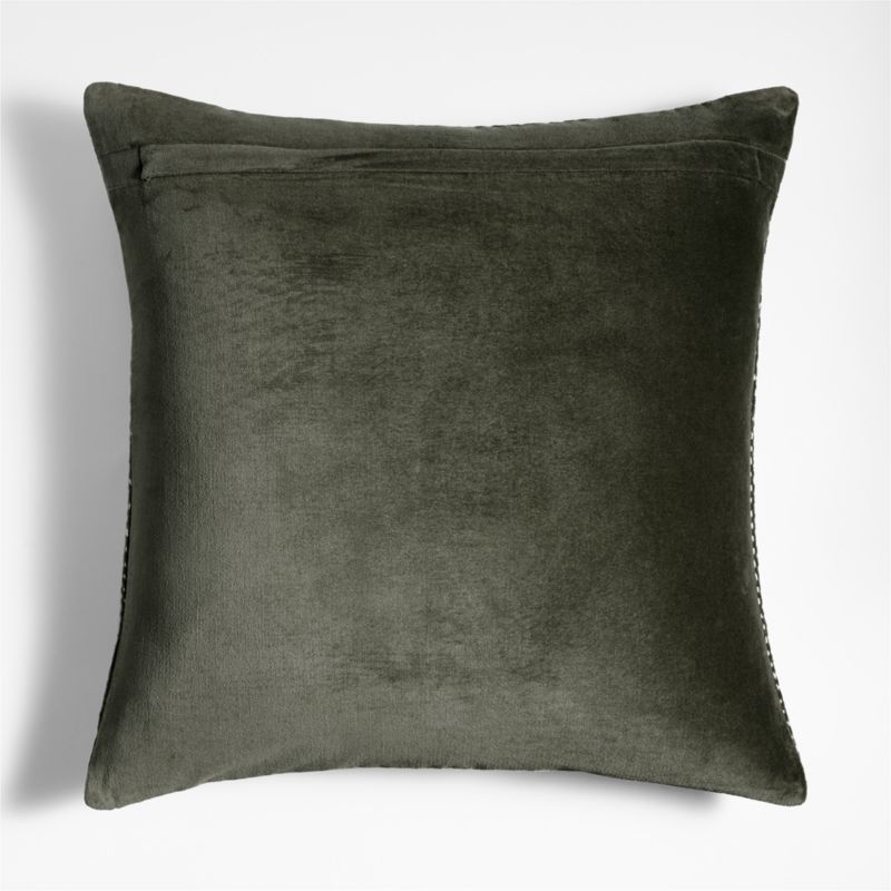 Sashiko Organic Cotton Velvet 20"x20" Burnt Green Throw Pillow with Feather Insert - image 3 of 8