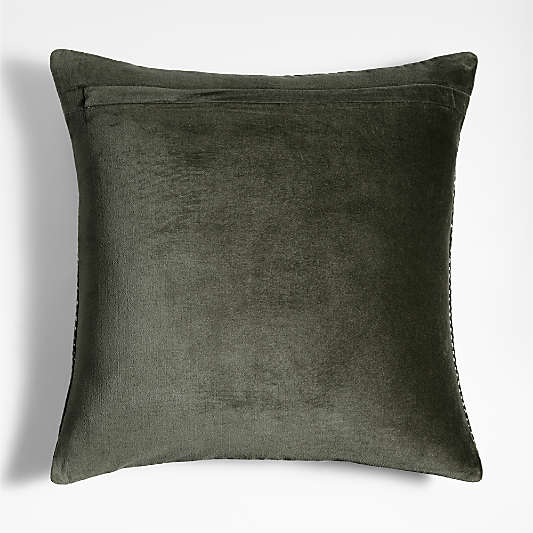 Sashiko Organic Cotton Velvet 20"x20" Burnt Green Throw Pillow with Feather Insert