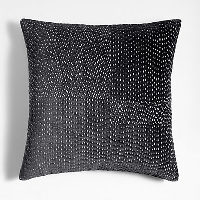View Sashiko Organic Cotton Velvet 20"x20" Storm Grey Throw Pillow Cover details