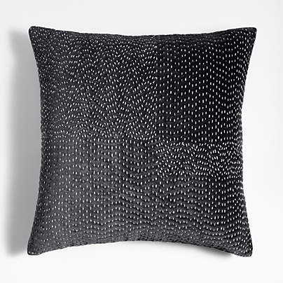 Sashiko Organic Cotton Velvet 20"x20" Storm Grey Throw Pillow with Feather Insert