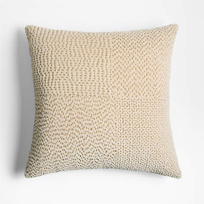 Sashiko Organic Cotton Velvet 20x20 Travertine Beige Throw Pillow with Down-Alternative insert