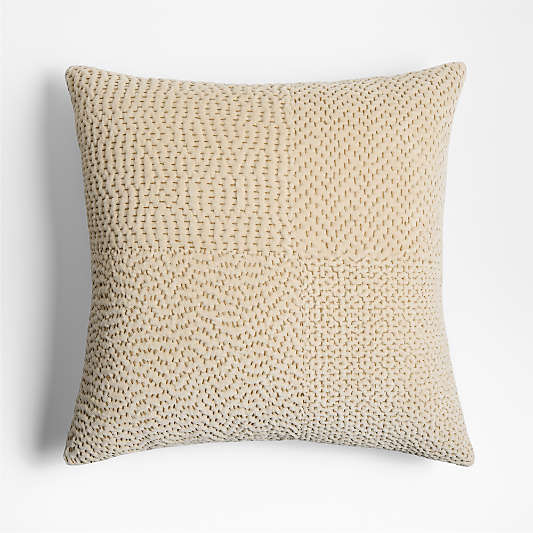 Sashiko Organic Cotton Velvet 20"x20" Travertine Beige Throw Pillow