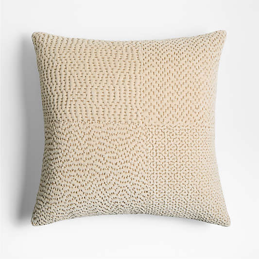 Sashiko Organic Cotton Velvet 20x20 Travertine Beige Throw Pillow with Down-Alternative insert