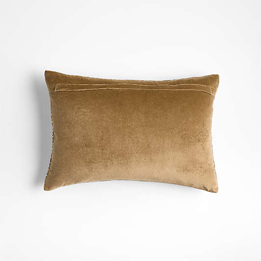 Sashiko Organic Cotton Velvet 22"x15" Camel Tan Throw Pillow with Feather Insert