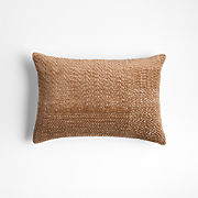 Sashiko Organic Cotton Velvet 22x15 Burnt Green Throw Pillow with Feather Insert