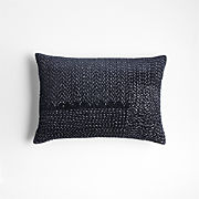 Sashiko Organic Cotton Velvet 22x15 Deep Indigo Blue Throw Pillow with Feather Insert