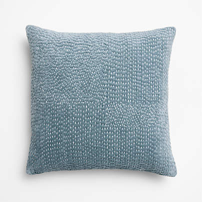 Sashiko Organic Cotton Velvet 20"x20" Blue Throw Pillow Cover