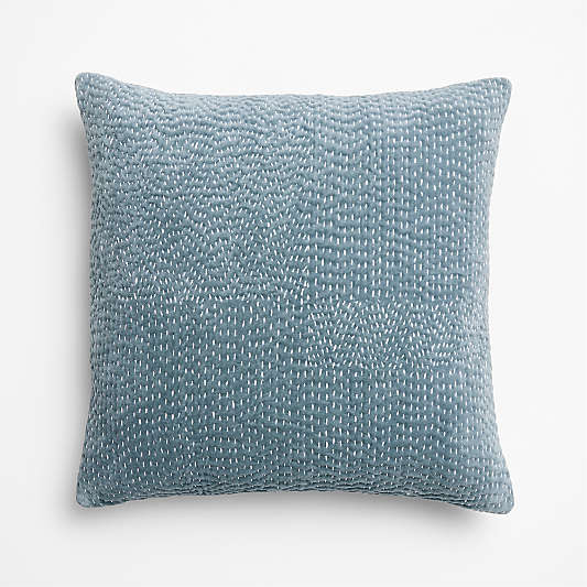 Sashiko Organic Cotton Velvet 20"x20" Blue Throw Pillow Cover