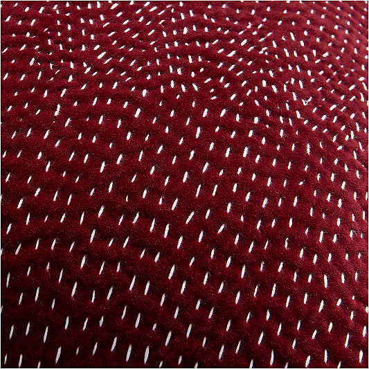 Sashiko Organic Cotton Velvet 20"x20" Luminous Red Throw Pillow with Down-Alternative Insert