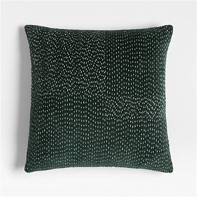 Sashiko Organic Cotton Velvet 20"x20" Spruce Green Throw Pillow Cover