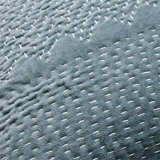 Sashiko Organic Cotton Velvet 22"x15" Blue Throw Pillow Cover