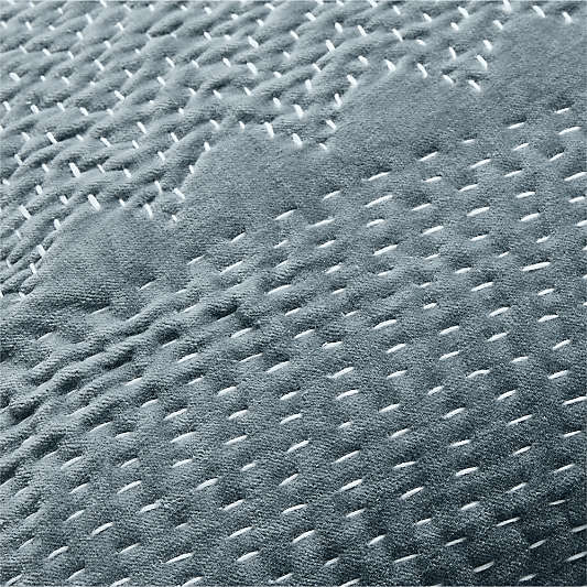 Sashiko Organic Cotton Velvet 22"x15" Blue Throw Pillow