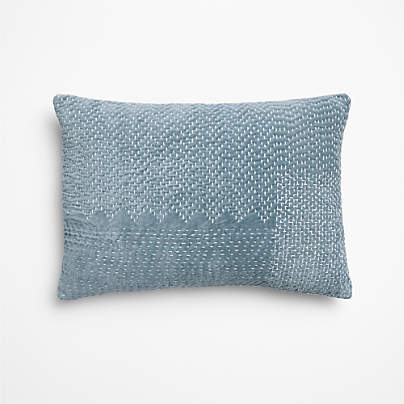 Sashiko Organic Cotton Velvet 22"x15" Blue Throw Pillow Cover