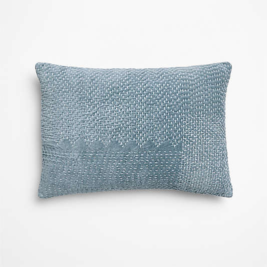 Sashiko Organic Cotton Velvet 22"x15" Blue Throw Pillow Cover