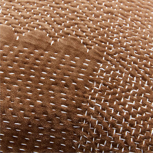 Sashiko Organic Cotton Velvet 22"x15" Chocolate Brown Throw Pillow