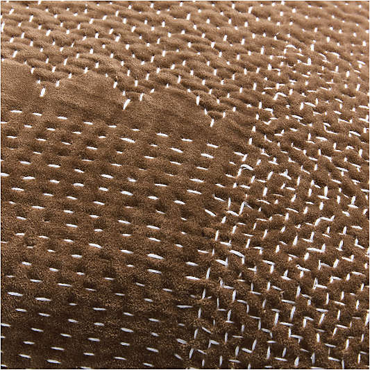 Sashiko Organic Cotton Velvet 22"x15" Chocolate Brown Throw Pillow