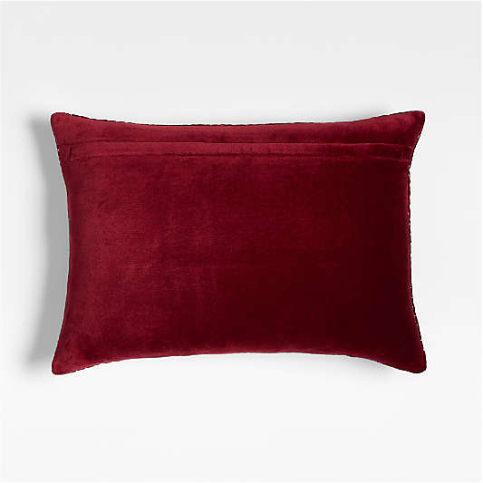 Sashiko Organic Cotton Velvet 22"x15" Luminous Red Throw Pillow Cover