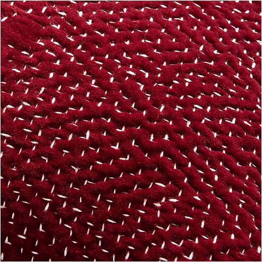 Sashiko Organic Cotton Velvet 22"x15" Luminous Red Throw Pillow with Down-Alternative Insert