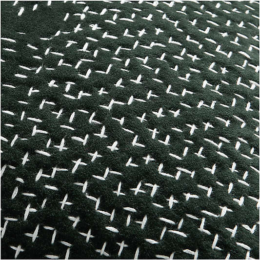 Sashiko Organic Cotton Velvet 22"x15" Spruce Green Throw Pillow with Down-Alternative Insert
