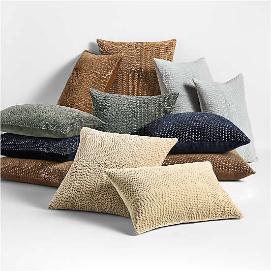 Sashiko Organic Cotton Velvet 20"x20" Mist Blue Throw Pillow Cover