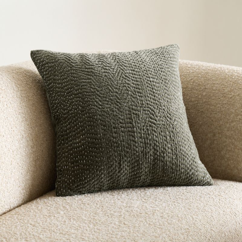 Viewing product image Sashiko Organic Cotton Velvet 20"x20" Burnt Green Throw Pillow Cover - image 1 of 10