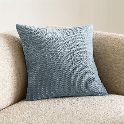 Sashiko Organic Cotton Velvet 20"x20" Blue Throw Pillow Cover