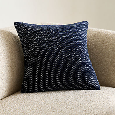 View Sashiko Organic Cotton Velvet 20"x20" Deep Indigo Throw Pillow with Down-Alternative Insert details