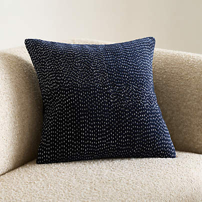Sashiko Organic Cotton Velvet 20"x20" Deep Indigo Throw Pillow Cover