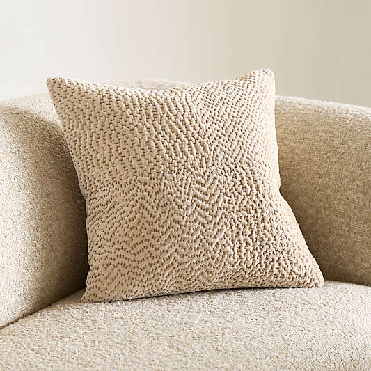 Sashiko Organic Cotton Velvet 20"x20" Travertine Beige Throw Pillow with Down-Alternative insert