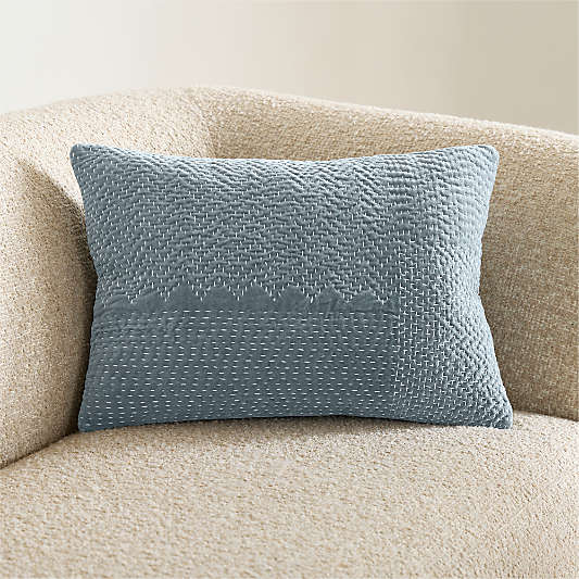 Sashiko Organic Cotton Velvet 22"x15" Blue Throw Pillow Cover
