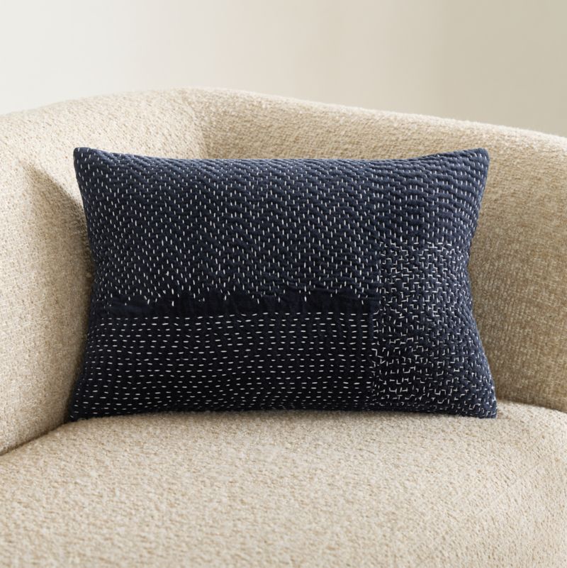 Viewing product image Sashiko Organic Cotton Velvet 22"x15" Deep Indigo Blue Throw Pillow Cover - image 1 of 11