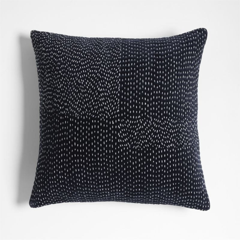 Sashiko Organic Cotton Velvet 20"x20" Deep Indigo Throw Pillow with Down-Alternative Insert - image 0 of 4