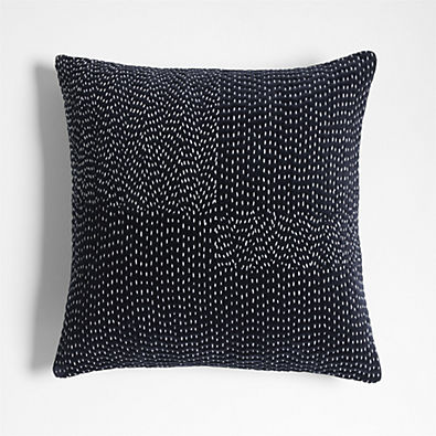 View Sashiko Organic Cotton Velvet 20"x20" Deep Indigo Throw Pillow with Feather Insert details