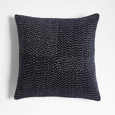 Sashiko Organic Cotton Velvet 20"x20" Deep Indigo Throw Pillow with Feather Insert