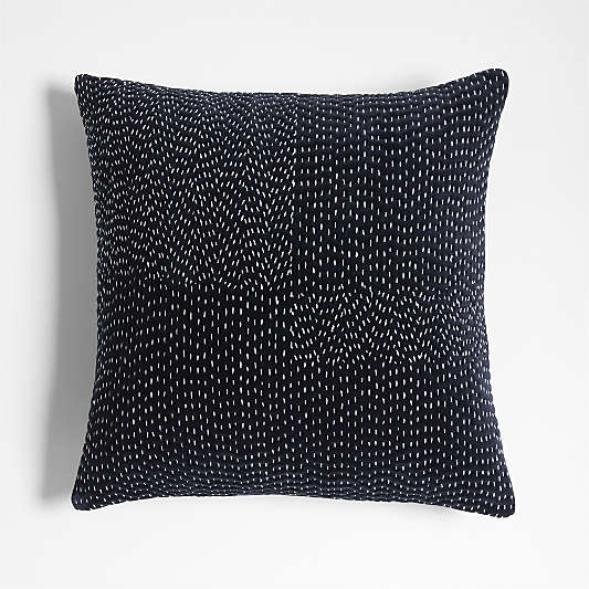 Sashiko Organic Cotton Velvet 20"x20" Deep Indigo Throw Pillow Cover