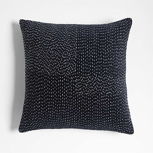 Sashiko Organic Cotton Velvet 20"x20" Deep Indigo Throw Pillow