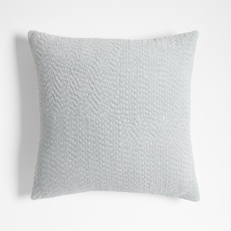 Sashiko Organic Cotton Velvet 20"x20" Mist Blue Throw Pillow Cover - image 0 of 4