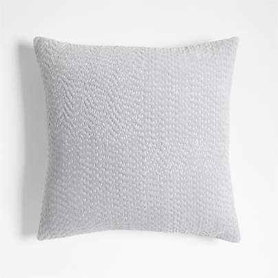 Sashiko Organic Cotton Velvet 20"x20" Mist Blue Throw Pillow with Down-Alternative Insert