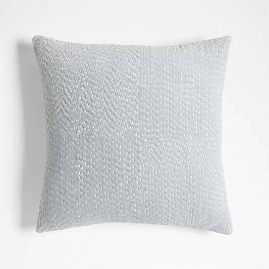 Sashiko Organic Cotton Velvet 20"x20" Mist Blue Throw Pillow with Down-Alternative Insert