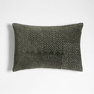 Sashiko Organic Cotton Velvet 22x15 Burnt Green Throw Pillow Cover