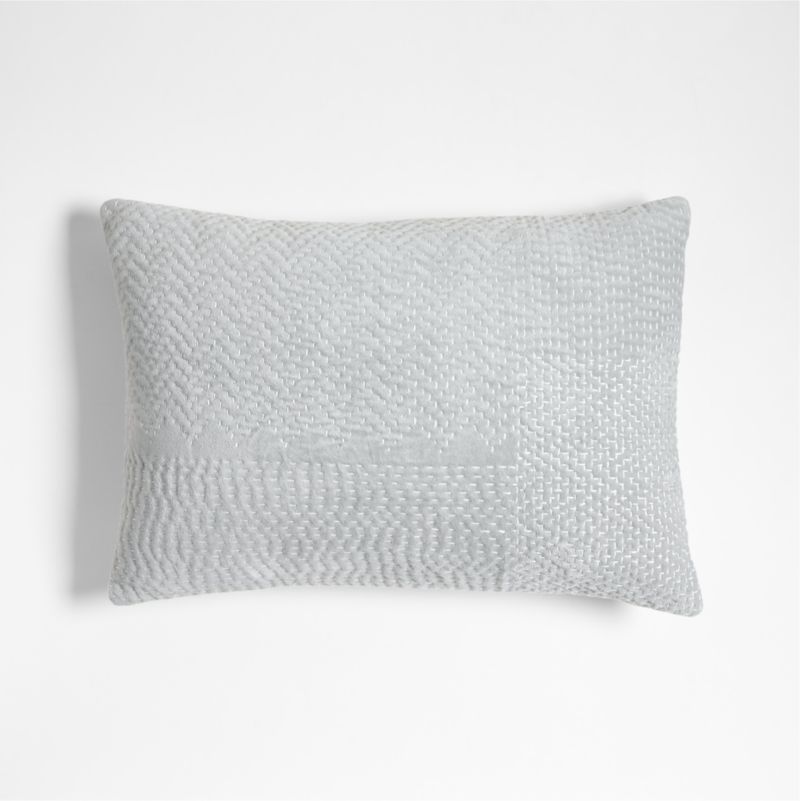 Sashiko Organic Cotton Velvet 22"x15" Mist Blue Throw Pillow with Feather Insert - image 0 of 4