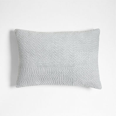 View Sashiko Organic Cotton Velvet 22x15 Mist Blue Throw Pillow with Down-Alternative Insert details