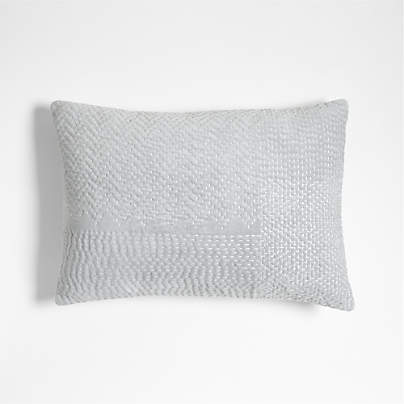 Sashiko Organic Cotton Velvet 22x15 Mist Blue Throw Pillow with Feather Insert