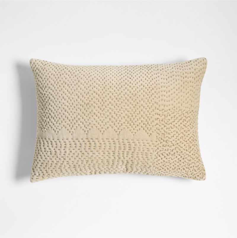 Sashiko Organic Cotton Velvet 22"x15" Travertine Beige Throw Pillow Cover - image 0 of 4