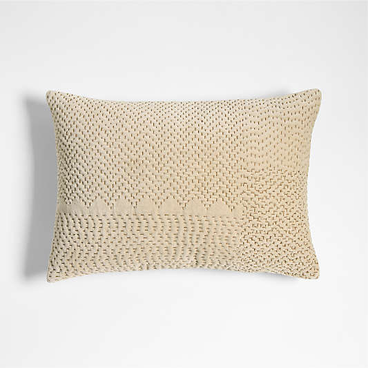 Sashiko Organic Cotton Velvet 22"x15" Travertine Beige Throw Pillow Cover