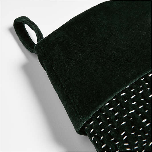 Sashiko Green Velvet Christmas Stocking