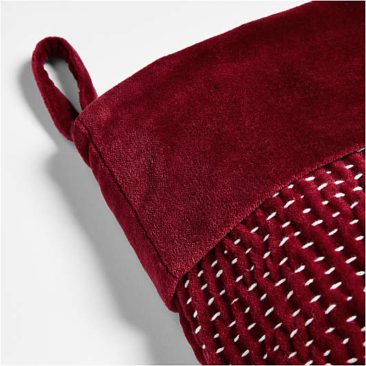 Sashiko Red Velvet Christmas Stocking