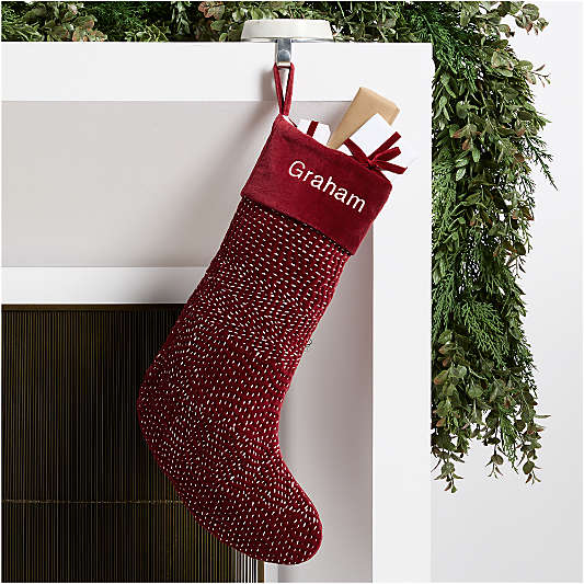 Sashiko Red Velvet Christmas Stocking